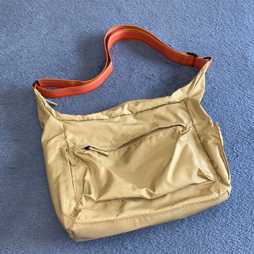 Bossini Khaki with Orange Sporty Strap Nylon Crossbody Messenger Bag